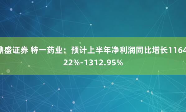 鼎盛证券 特一药业：预计上半年净利润同比增长1164.22%-1312.95%